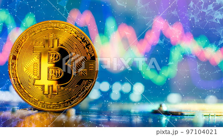 Cryptocurrency concept , Golden bitcoin on winners cup background mainboard , The future of money. Computational equipment. Cryptocurrency concept , Golden bitcoin on winners cup background mainboard , The future of money. Computational equipment. 97104021