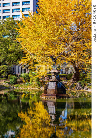 秋の東京 紅葉の日比谷公園 鶴の噴水と雲形池 秋の東京 紅葉の日比谷公園 鶴の噴水と雲形池 97104030