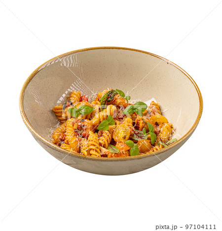 Portion of gourmet italian pasta fusilli  97104111