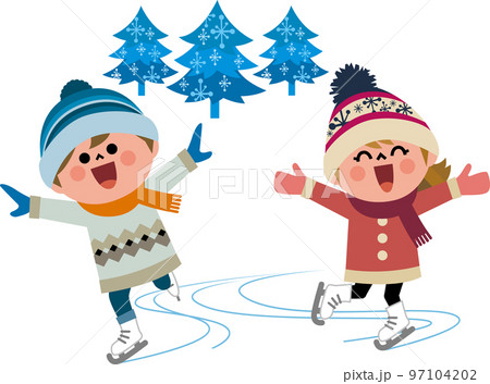 アイススケートをする子供たちの笑顔 アイススケートをする子供たちの笑顔 97104202