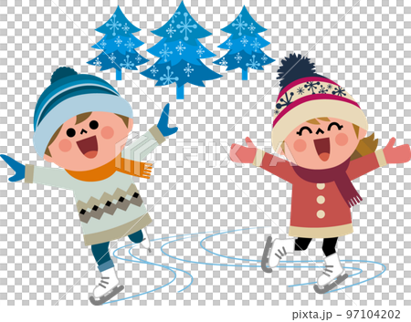 アイススケートをする子供たちの笑顔 アイススケートをする子供たちの笑顔 97104202