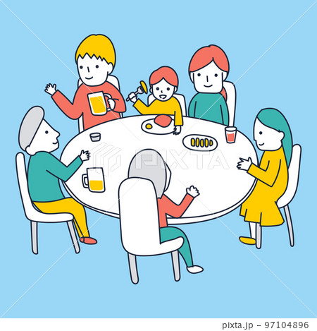 親戚の集まり・会食・食事会・帰省のイラスト素材のイラスト素材 [97104896] - PIXTA