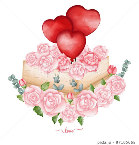 Bouquet of Rose with heart hand drawn illustration for Valentine 97105668
