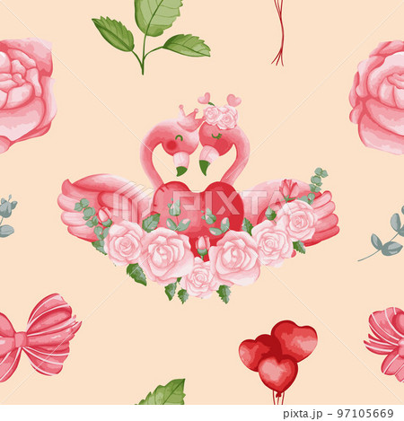 Flamingo Valentine Seamless pattern, Valentine and Love background 97105669