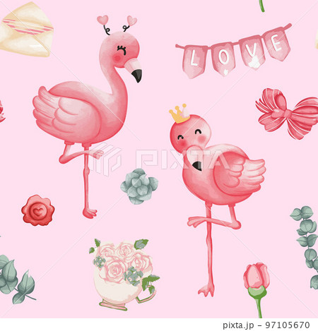 Flamingo Valentine Seamless pattern, Valentine and Love background Flamingo Valentine Seamless pattern, Valentine and Love background 97105670