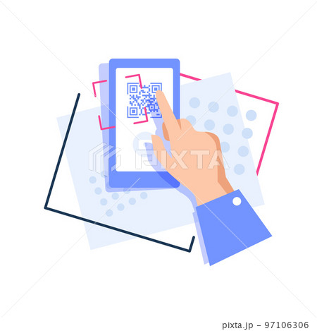 QR code scanning process,Code and text on the...のイラスト素材 [97106306] - PIXTA