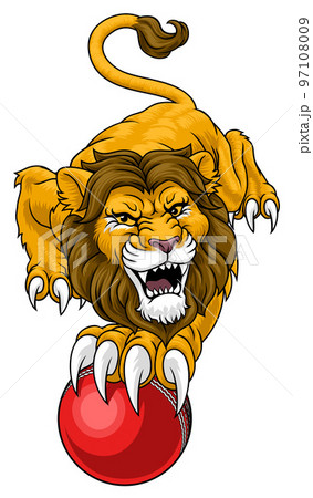 Lion Cricket Ball Animal Sports Team Mascot Lion Cricket Ball Animal Sports Team Mascot 97108009
