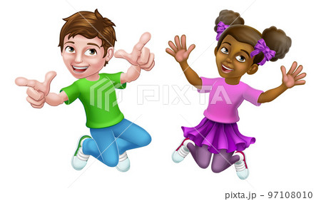 Jumping Girl and Boy Kids Children Cartoon 97108010