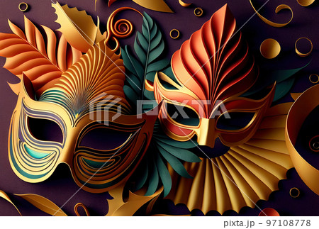 festive carnival mask with rich decoration, attributes of the Brazilian carnival 97108778