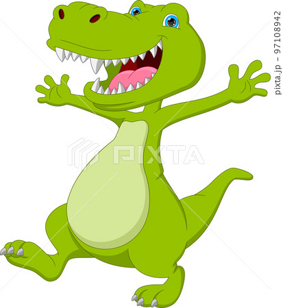 cute happy baby dinosaur cartoon waving cute happy baby dinosaur cartoon waving 97108942