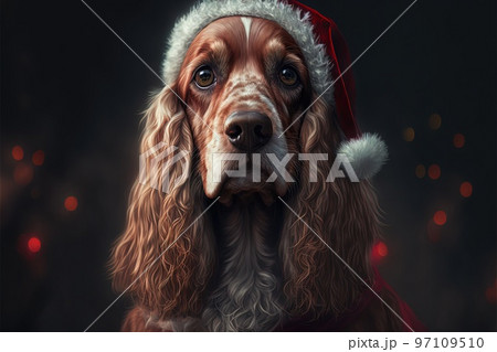 cocker spaniel dog santa claus dressed for christmas illustration generative ai cocker spaniel dog santa claus dressed for christmas illustration generative ai 97109510
