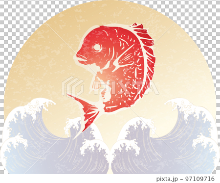 Japanese style illustration of ink painting sea bream and waves 97109716