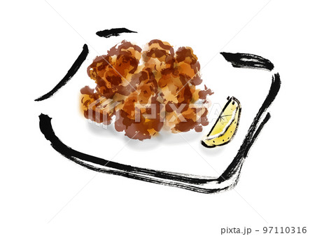 鶏の唐揚げの手描き和風イラスト素材 97110316