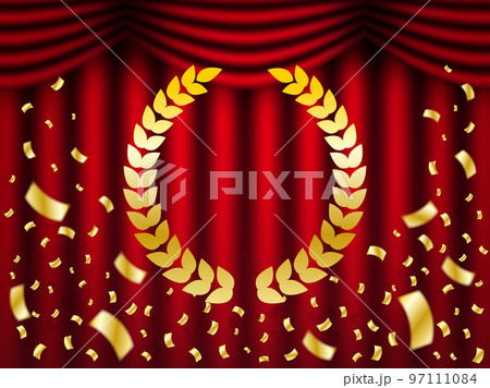 月桂樹フレームとキラキラ紙吹雪とカーテン 月桂樹フレームとキラキラ紙吹雪とカーテン 97111084