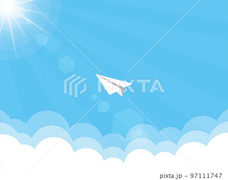 希望の光に向かって飛ぶ紙飛行機＿青空 97111747
