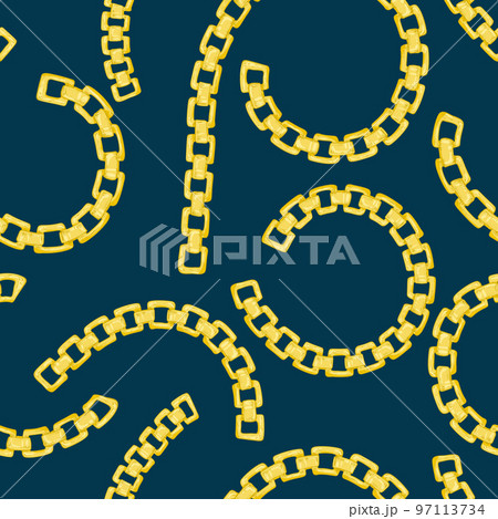 Seamless pattern with retro hand-drawn sketch golden chain on dark background. Drawing engraving texture. Great design for fashion, textile, decorative frame, yacht style card. 97113734