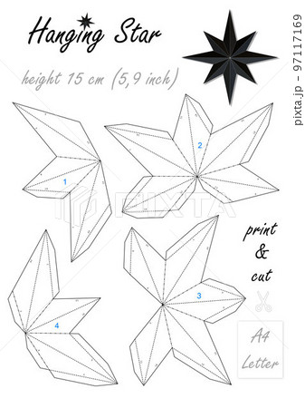 DIY 3D Paper Eight-pointed Hanging Star. Print Cut and Glue. Christmas toy. Print the template on A4 or Letter sheet and get the figure size height 15 cm 97117169