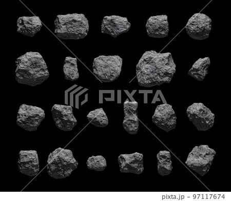 Set of asteroids isolated on black background. 97117674