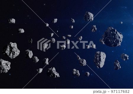 Many asteroids in space. 97117682