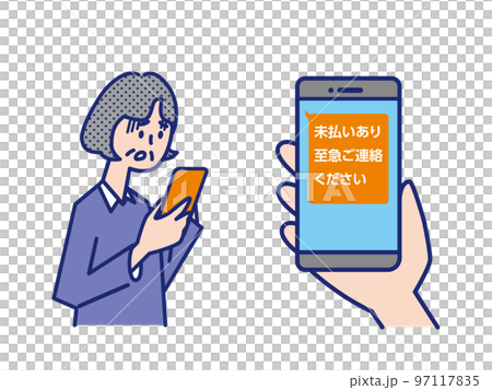 振り込め詐欺のメールを受け取る年配女性 97117835