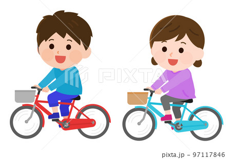 サイクリング　自転車に乗る女の子と男の子　イラスト 97117846