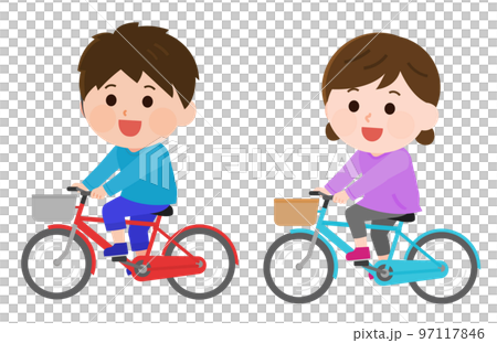 Cycling Illustration of a girl and a boy riding a bicycle 97117846