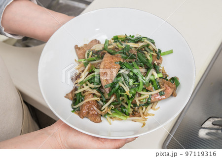 【レバニラ炒めの出来上がり】 【レバニラ炒めの出来上がり】 97119316