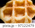 Close up of fresh waffles delicious sweet 97122479
