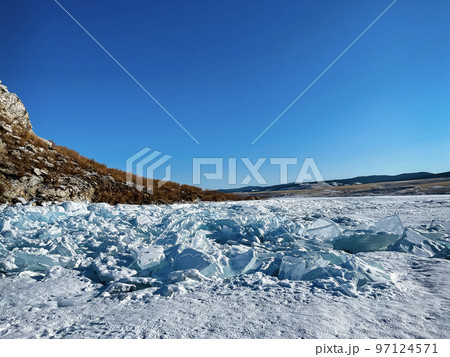 Sunny winter day at Baikal Lake 97124571