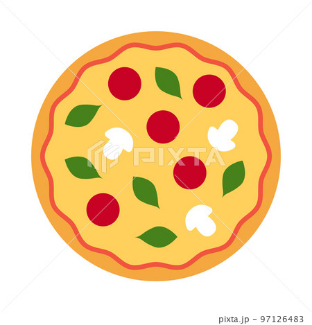 Italian pizza topped with mushrooms, pepperoni and basil. 97126483