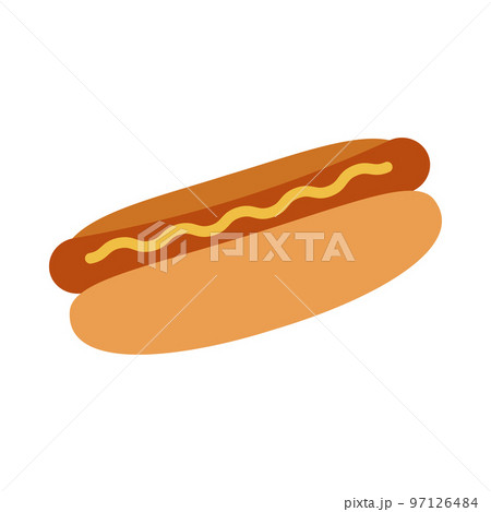 Hot dog with mustard. Fast food, takeaway meal. 97126484