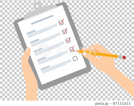 書類にチェックする手 97131815