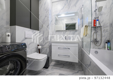 Modern white marble bathroom interior Modern white marble bathroom interior 97132448