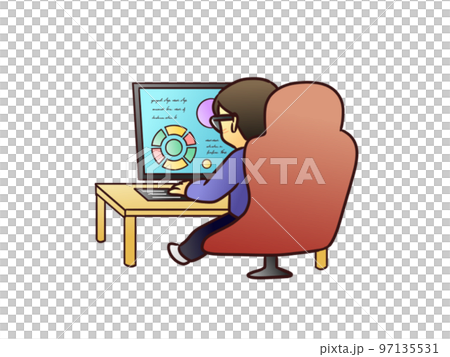 PCに向かうオンラインゲーマー　または　トレーダー　または　SE 97135531