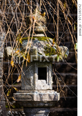 Ancient stone toro lanterns at the temple forest Ancient stone toro lanterns at the temple forest 97136542