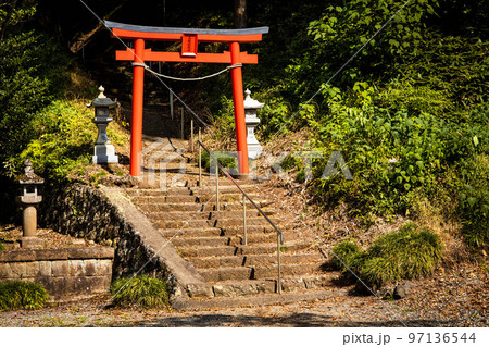 Murayama Sengen Shrine torii entrance red gate in Japan Murayama Sengen Shrine torii entrance red gate in Japan 97136544