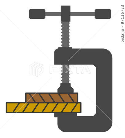 材料を固定する作業で使うクランプのイラスト 97136723