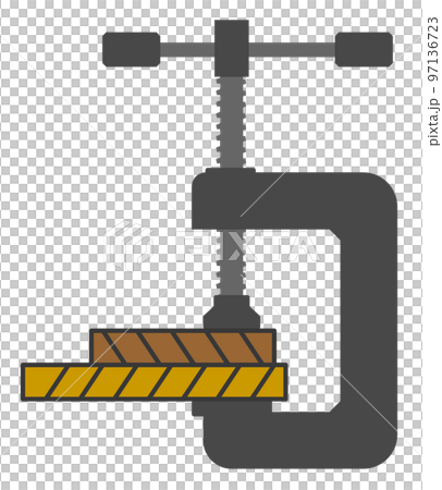 材料を固定する作業で使うクランプのイラスト 97136723