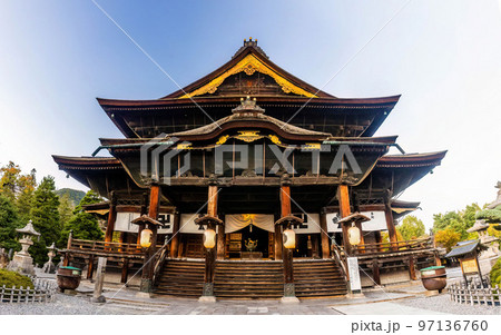 Scenic Zenkoji wooden old temple exterior Scenic Zenkoji wooden old temple exterior 97136760