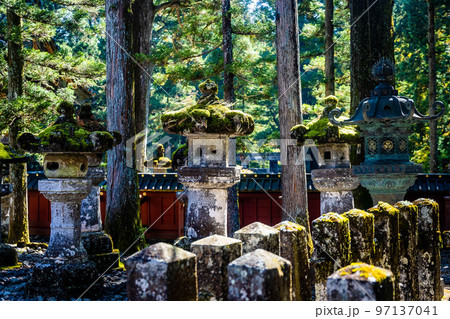 Beautiful stone toro lanterns at Toshogu Shrine in Nikko Japan 97137041
