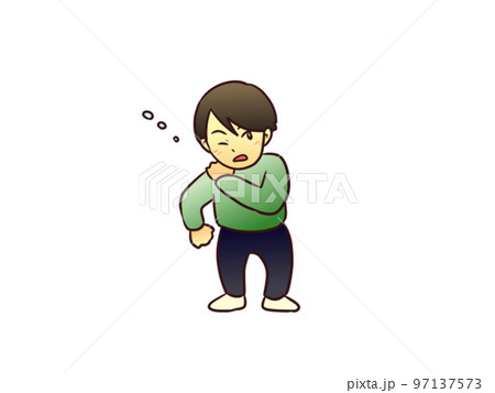 肩こりに悩む立ち姿の男性全身 97137573