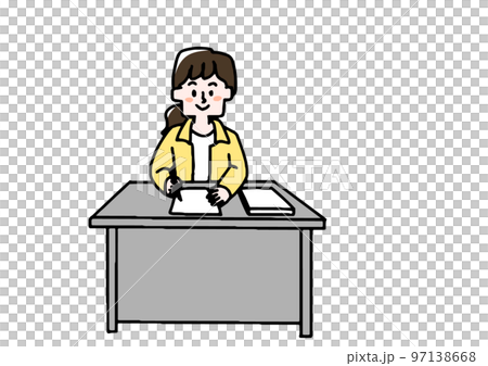 テストの添削をしている女性教師（カラー） 97138668