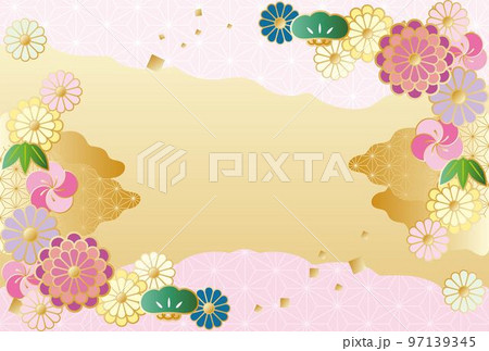 松竹梅と菊の花の和風フレーム 背景 イラスト素材 松竹梅と菊の花の和風フレーム 背景 イラスト素材 97139345