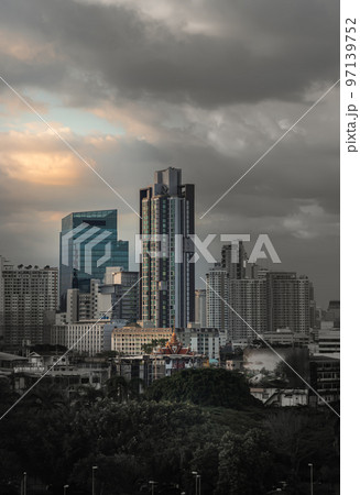 Beautiful view of Modern high-rise buildings in the evening time. 97139752