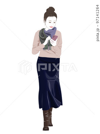 スマホを見て微笑む若い女性イラスト 97141264