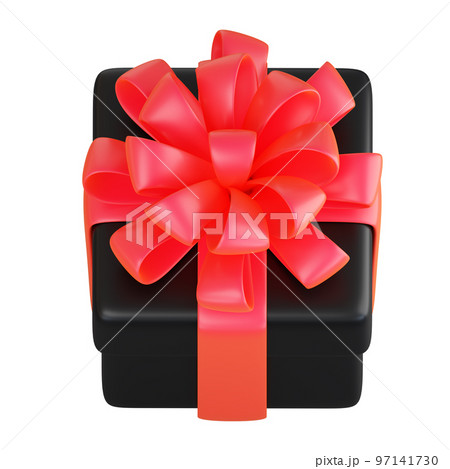 Realistic Black Gift Box With Red Ribbon Bow....のイラスト素材 [97141730] - PIXTA