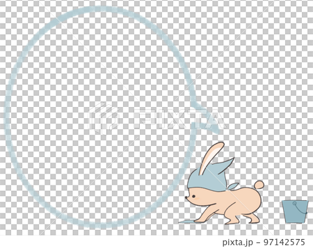 雑巾がけをするウサギの吹き出しフレームイラスト　線あり 97142575