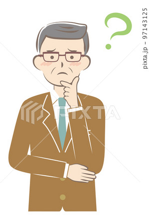 悩んでいるスーツ姿のシニア男性	 97143125