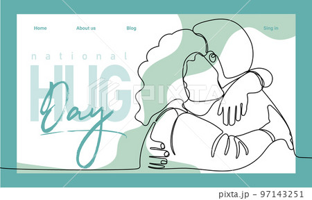 Single hand drawn outline continuous of Web banner or landing page with a concept hug day and happy family relationship. Vector colorful illustration. Vector illustration 97143251