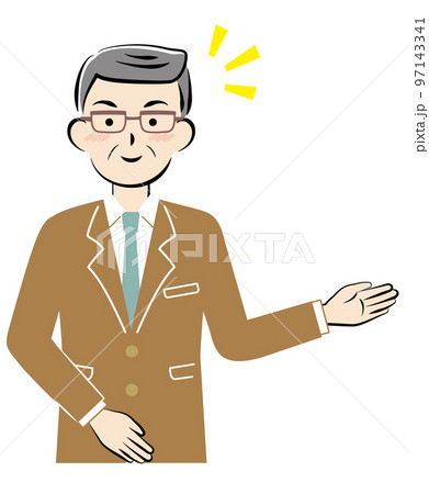 案内をするスーツ姿のシニア男性	 97143341